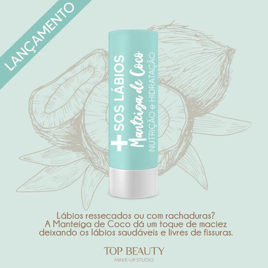 Lip Balm Top Beauty Sos Lábios  Nutrição e Hidratação com Manteiga De Coco - caixa com 6 unidades